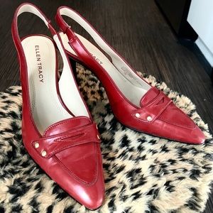 Ellen Tracy Red Leather Sling Back Heels Size 7